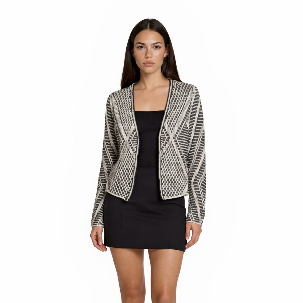 ZOZO Cardigan Sweater Women's Size Large Black White Geometric Diamond Knit